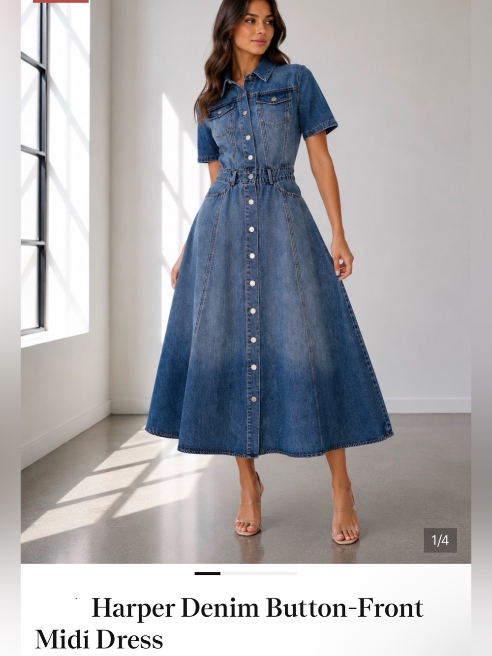 NWT Harper Blue Denim Button-Front Midi Dress L - Picture 2 of 6